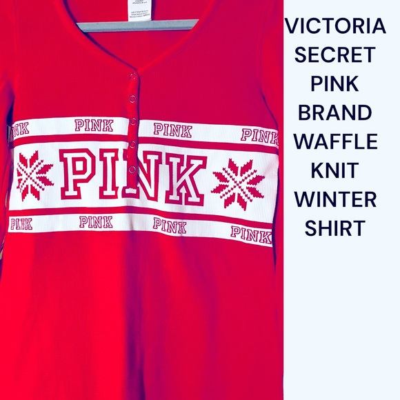 VICTORIA’S SECRET PINK WAFFLE KNIT TOP SZ XS, OVERSIZED, P/P-18/19”, Length 26” - Picture 5 of 15